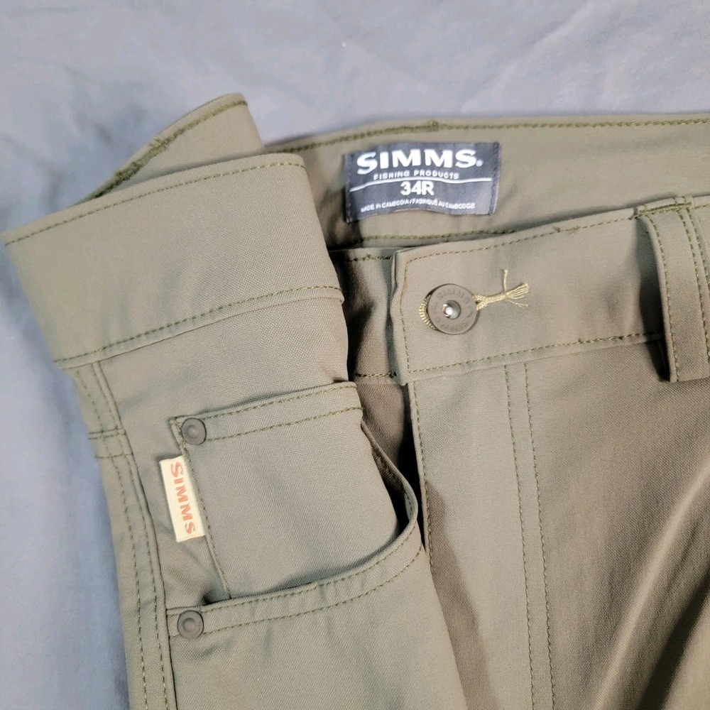 Simms Guide Pants Men's 34x32 Green Fishing Quick Dry Outdoors Mesh Pockets